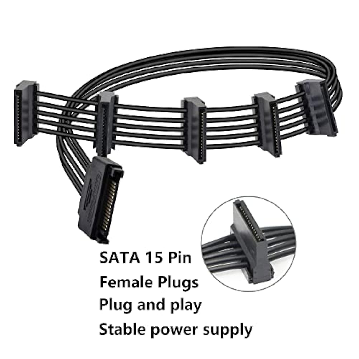 15Pin Sata Male To 5 X 15 Pin Sata Female Hard Drive Power Right Angle Splitte