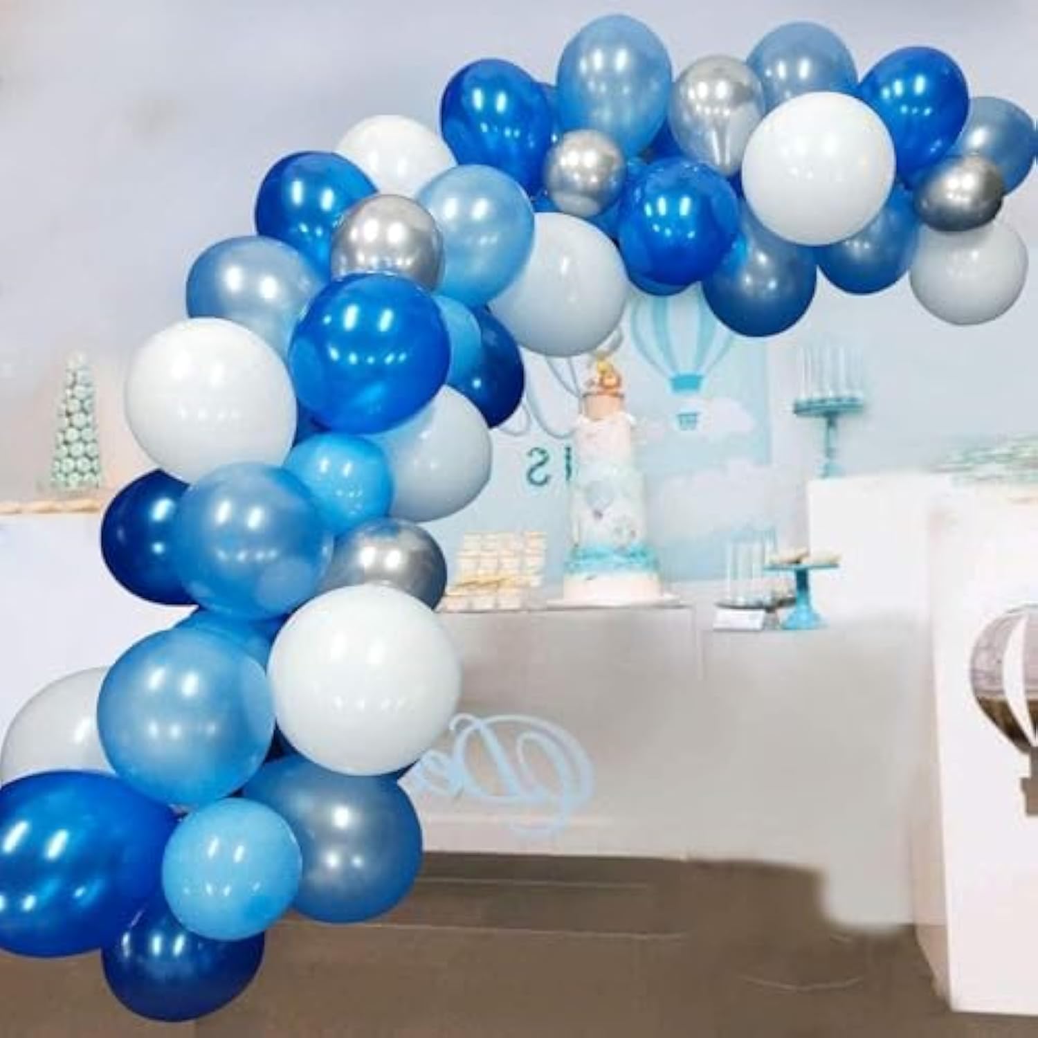117pcs Blue & Silver Balloon Garland Kit with Arch Strip  Glue for Parties