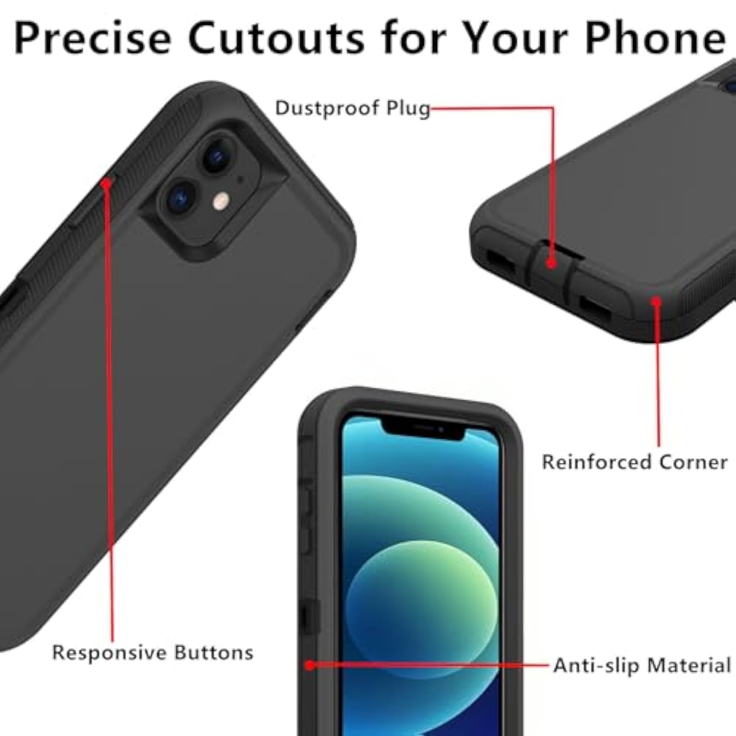 For Iphone 12 Case/12 Pro Case, (Not Fit 12 Mini) Defender Case Heavy Duty Shockproof Dustproof 3 In 1 Rugged Protective Phone Cover For Iphone 12 Pro/12 6.1 Inch (Black)