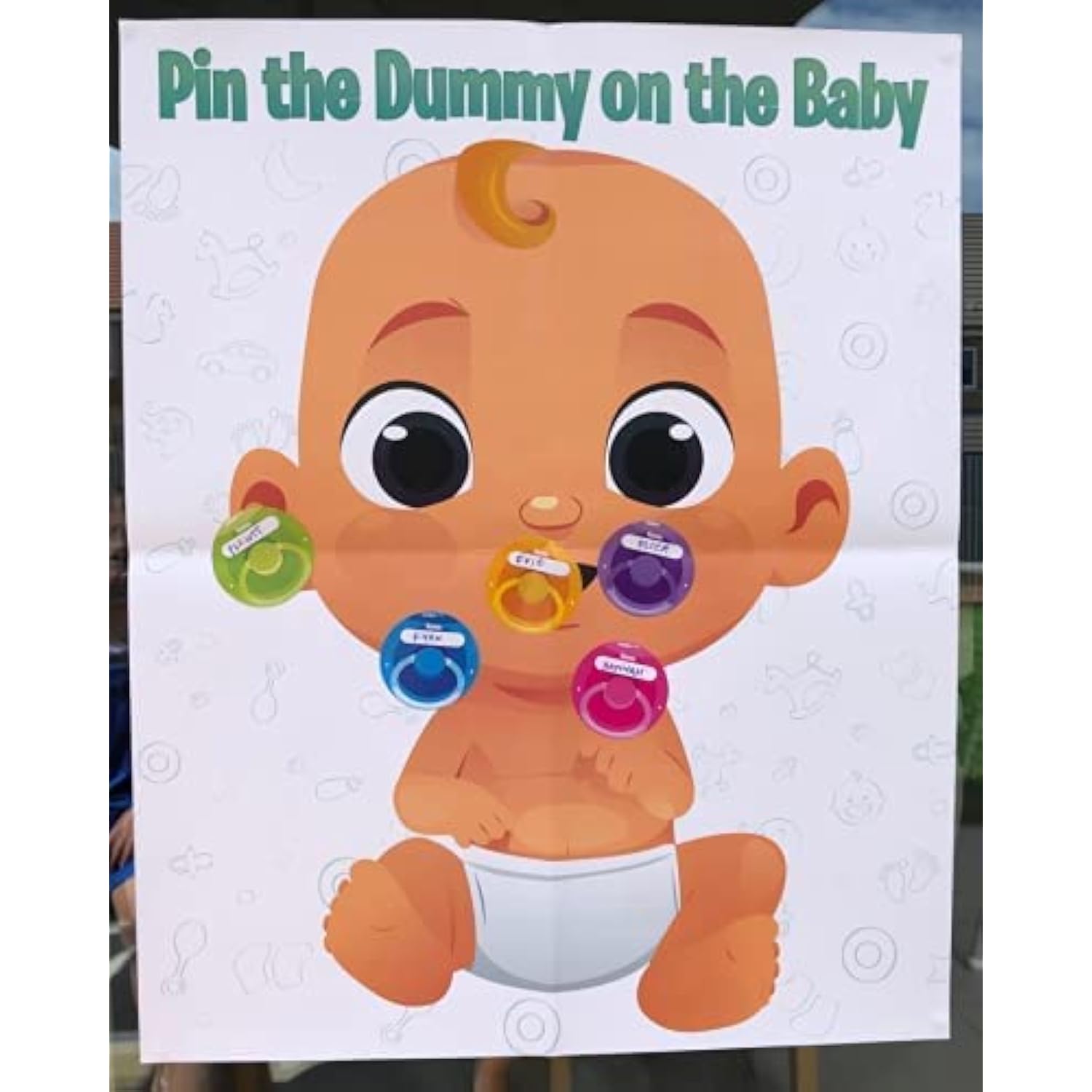 Funny Baby Shower Game - Pin The Pacifier - Includes 24 Stickers, Large Poster And Luxury Blindfold