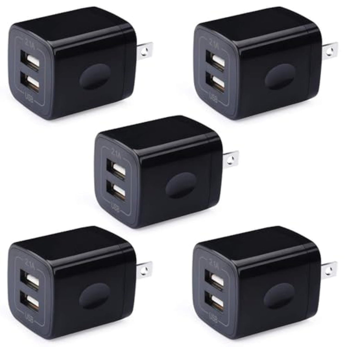 Phone Charger Box, 5Pack 2.1A Dual Port Usb Wall Charger Plug Cube Power Adapter For Iphone Air 17 16E 16 15 14 13 12 11 Xs Xr X,Ipad,Samsung Galaxy A16 S25 S24 S23 S22 S21 S20 A15,Google Pixel 10 9 8