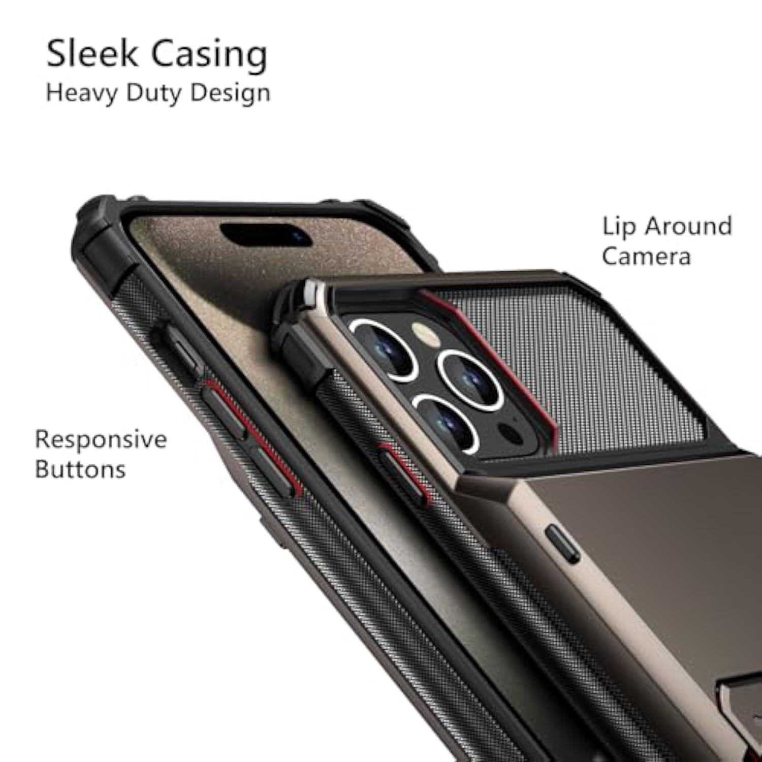 For Iphone 15 Pro Max Case With Card Holder, 4-Card Dual Layer Heavy Duty Shockproof Wallet Case, Hidden Flip Card Slot Protective Hard Cover For Iphone 15 Pro Max, 6.7'' Gun Metal