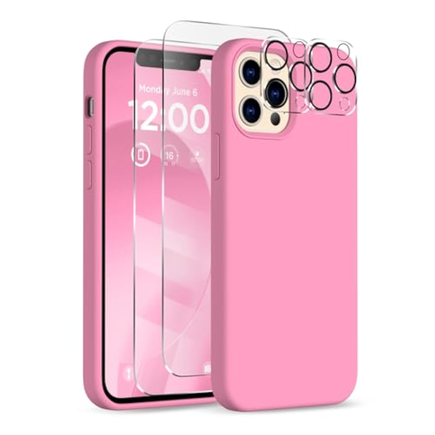 For Iphone 12 Pro Max Case, [2X Camera Protector + 2X Screen Protector], Full-Body Silicone Shockproof Protective Cover, Microfiber Lining Phone Case For Iphone 12 Pro Max 6.7", Tender Pink