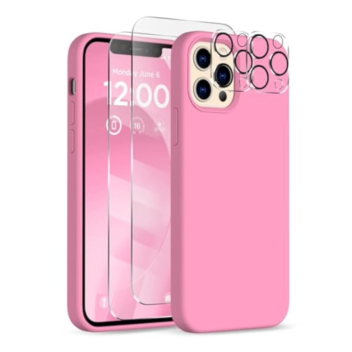 For Iphone 12 Pro Max Case, [2X Camera Protector + 2X Screen Protector], Full-Body Silicone Shockproof Protective Cover, Microfiber Lining Phone Case For Iphone 12 Pro Max 6.7", Tender Pink