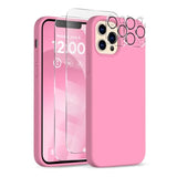For Iphone 12 Pro Max Case, [2X Camera Protector + 2X Screen Protector], Full-Body Silicone Shockproof Protective Cover, Microfiber Lining Phone Case For Iphone 12 Pro Max 6.7", Tender Pink