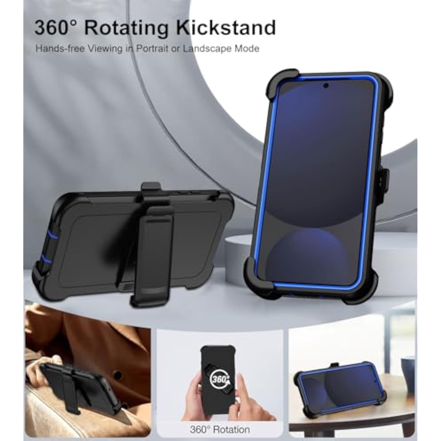 For Samsung Galaxy S24 Fe Case With Belt Clip Holster,Heavy Duty Rugged 3-Layer Military Grade Drop Protection Phone Case,[2 Screen Protector & Kickstand] Shockproof Protective Cover (Black/Blue)