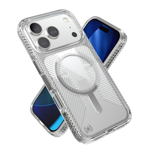 Speck Presidio Perfect Clear Grip for iPhone 17 Pro Case, MagSafe-Compatible, Slim Protective Case, Clear/Clear/Silver