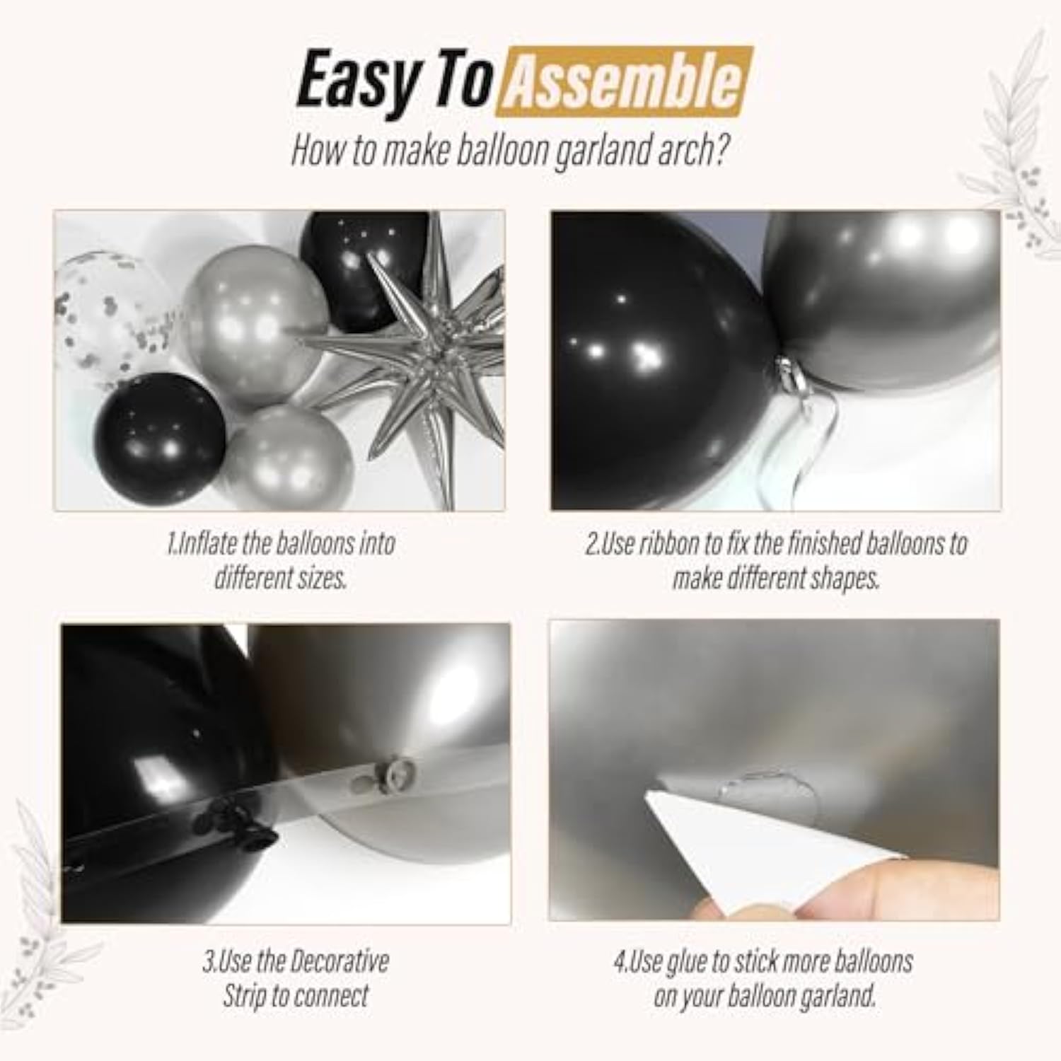 Black And Silver Balloons Garland Arch Kit With 3Pcs Star Balloon, Metallic Sliver And Black Balloons For Birthday Graduation Baby Shower Disco New Years Party Decorations