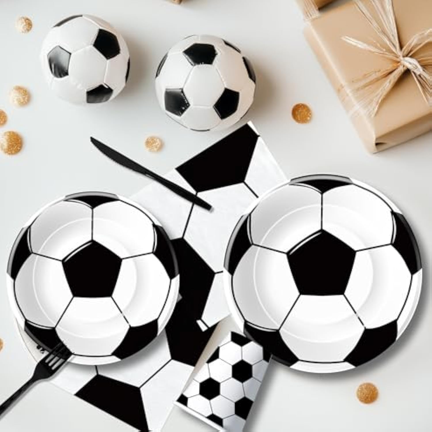 Soccer Birthday Party Supplies, Sports Theme Soccer Party Decorations Tableware, Paper Plates, Cups, Napkins, Happy Birthday Banner, Tablecloth, Cutlery, Serves 24