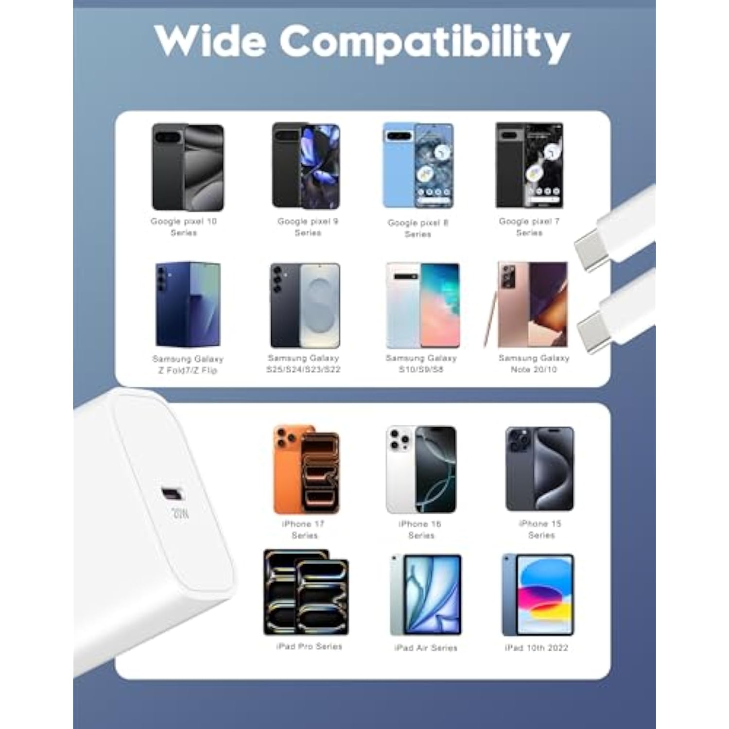 [2025 Upgraded] Iphone 16E/16 Pro Charger, 2-Pack 20W Usb C Fast Wall Charger Block With 60W 6Ft Usb C Charging Cable Cord For Iphone 16/16 Pro Max/16 Plus/16E/15/15 Pro/15 Pro Max, Ipad Power Adapter