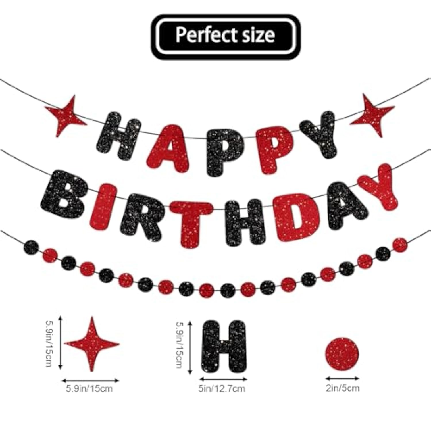 Red And Black Happy Birthday Banner Glitter Garland For Black And Red Decorations Happy Birthday Decorations For Women Men Boys Girls 25St 30St 40St 50Th 60St Party Decor