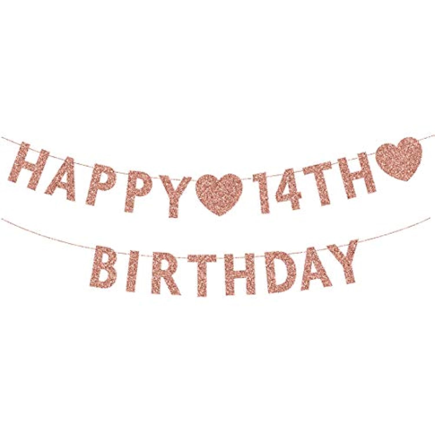 Rose Gold 14Th Birthday Banner, Glitter Happy 14 Years Old Boy Or Girl Party Decorations, Supplies