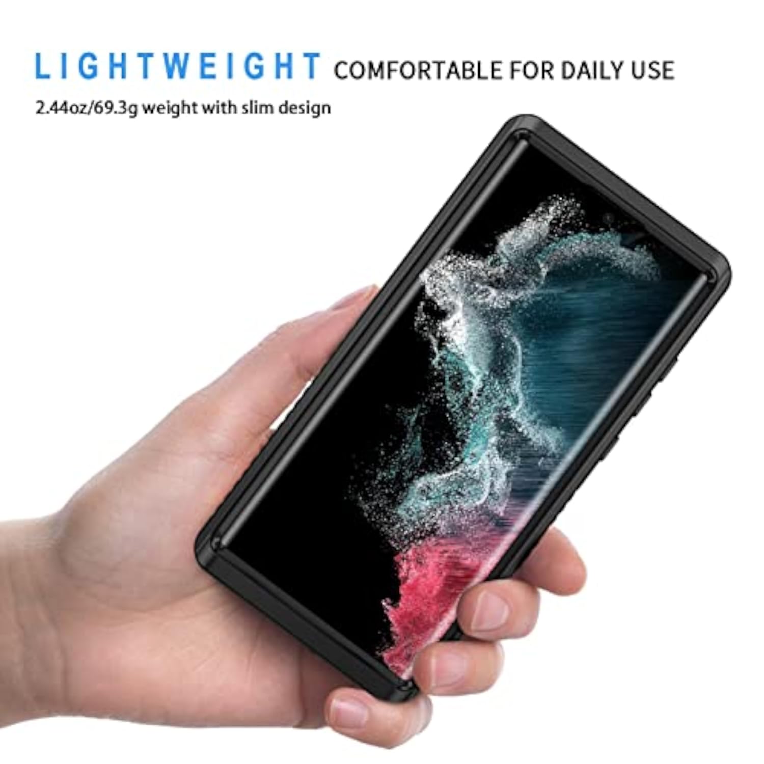 Samsung Galaxy S22 Ultra Heavy Duty Full Body Protective Case with Built-in Screen Protector, IP68 Waterproof Dustproof, Black/Clear