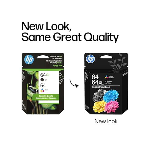 64Xl/64 Black High Yield And Tri-Color Standard Yield Ink Cartridges, 2/Pack