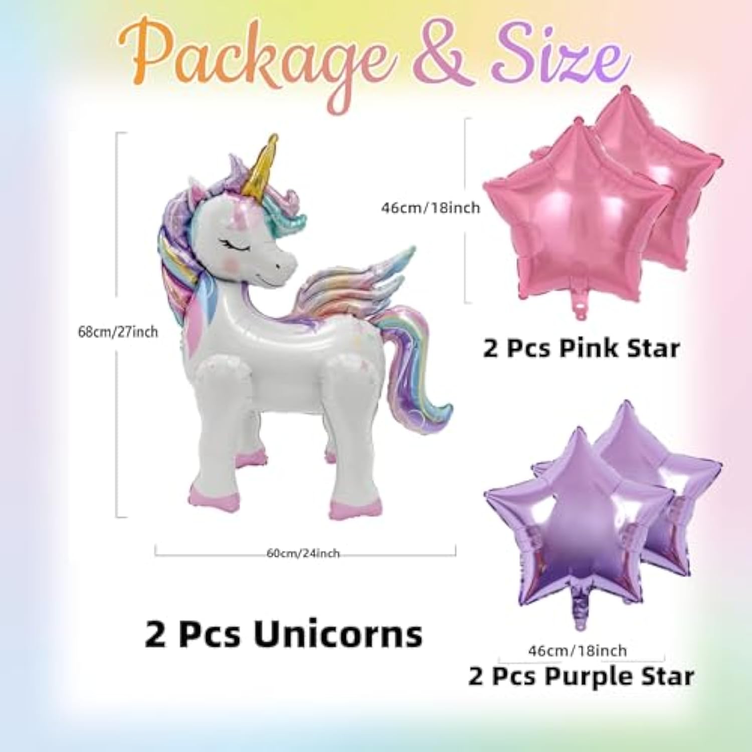 22Pc Unicorn Balloons & Happy Birthday Banner Large Foil Star Baby Shower Decor