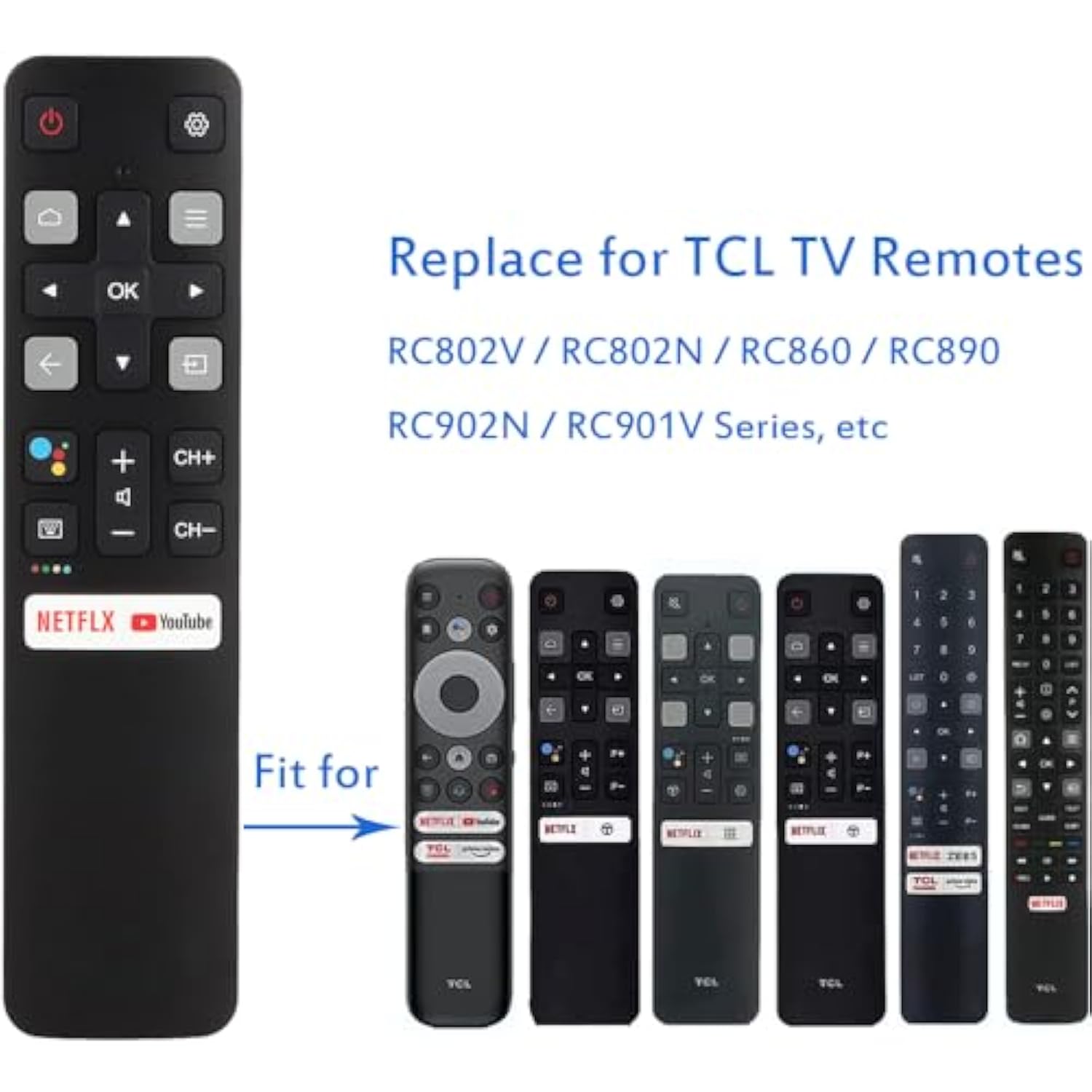 Universal Remote For All Tcl Smart Tv, Tv Remote Control Replacement Rc802V For All Tcl Tv Android 4K Tvs - No Setup Required [Without Voice Command]