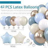Dusty Blue Beige Champagne Women Birthday Decorations, Boho Neutral Boys Girls Blue Party Décor With Fog Cream Gold Balloons,Happy Banner Garland,Paper Lanterns, Honeycomb Tissue Pom Poms For Adults