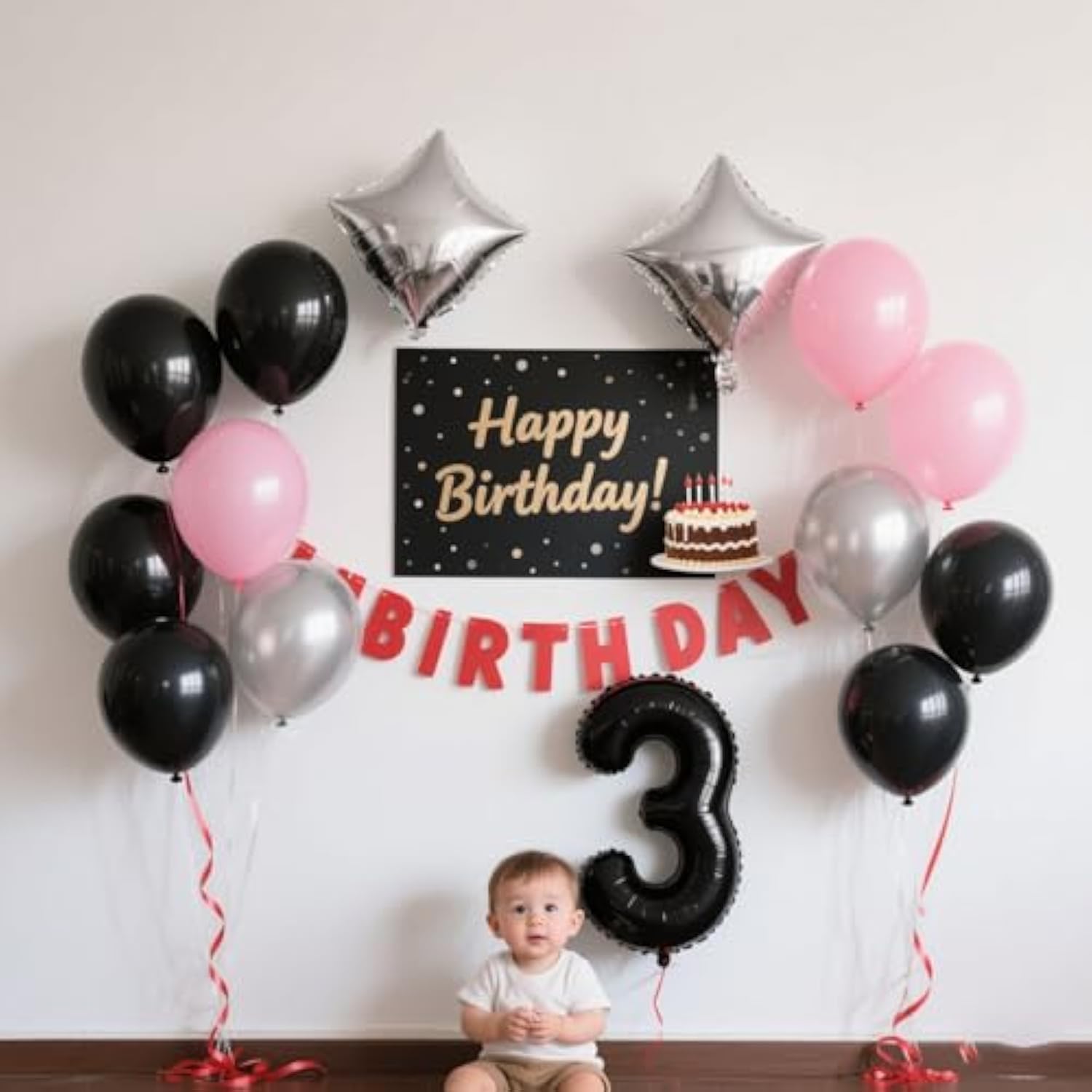 Gender Reveal Pink And Black Balloons Arch Kit,30 Pcs Latex Balloon Birthday Decorations With Black?Pink And Silver Balloons For Women’S Birthday Bridal Wedding Anniversary