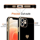 Compatible With Iphone 12 Case For Women Girl Cute Love-Heart Luxury Bling Plating Soft Back Cover Raised Full Camera Protection Bumper Silicone Shockproof Phone Case For Iphone 12, Black