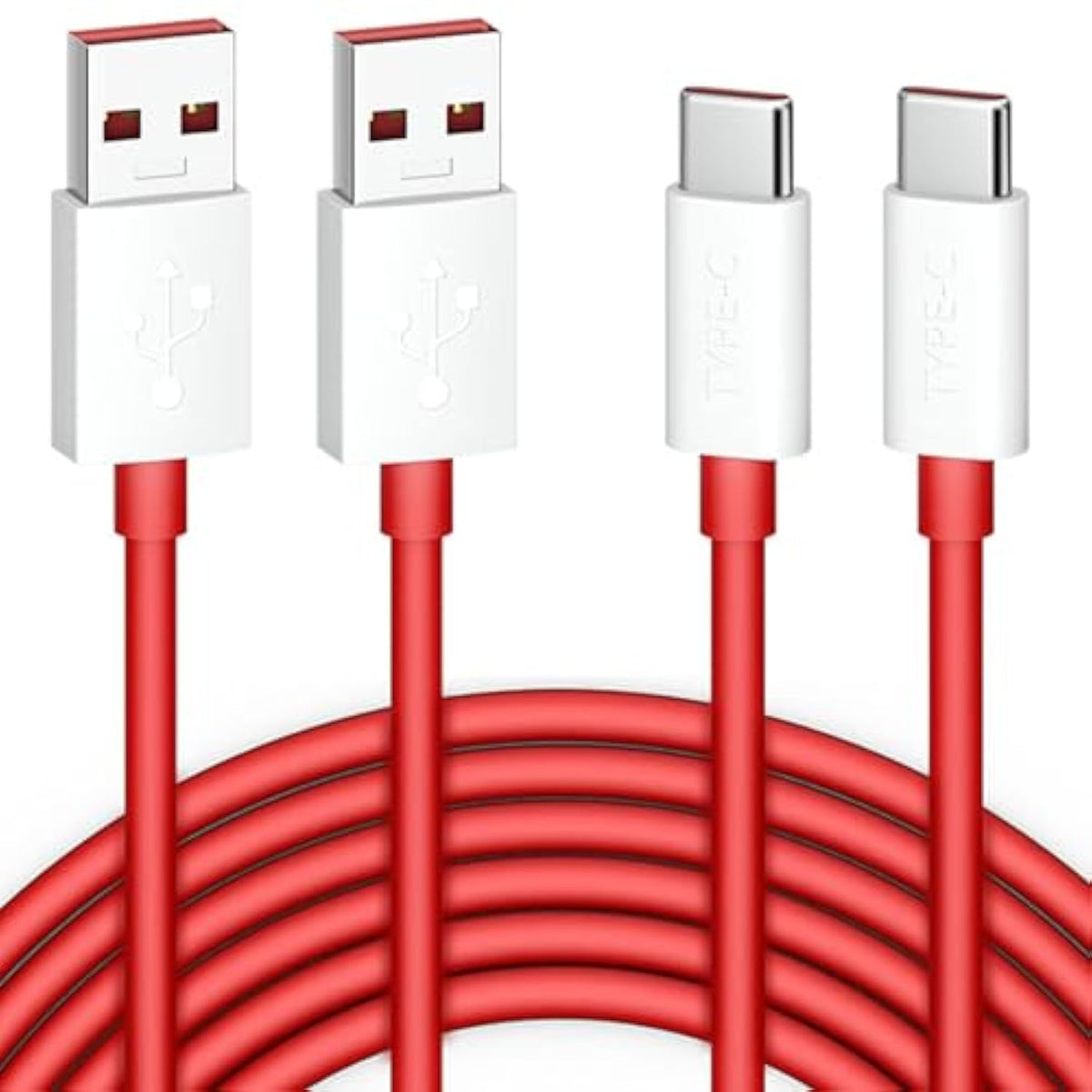 Oneplus Supervooc/Warp Charging Cable 65W 80W, 2Pcs 3.3Ft Usb Type C Cable Dash Charging Cable Rapid Data Syncing Fast Charger Cable For Oneplus Open 12R 12 11 10 8 Pro 7 6 5T 3T 3, Red