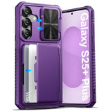 Samsung Galaxy S25+ Plus Case with Card Holder, Slide Camera Cover, RFID, Purple