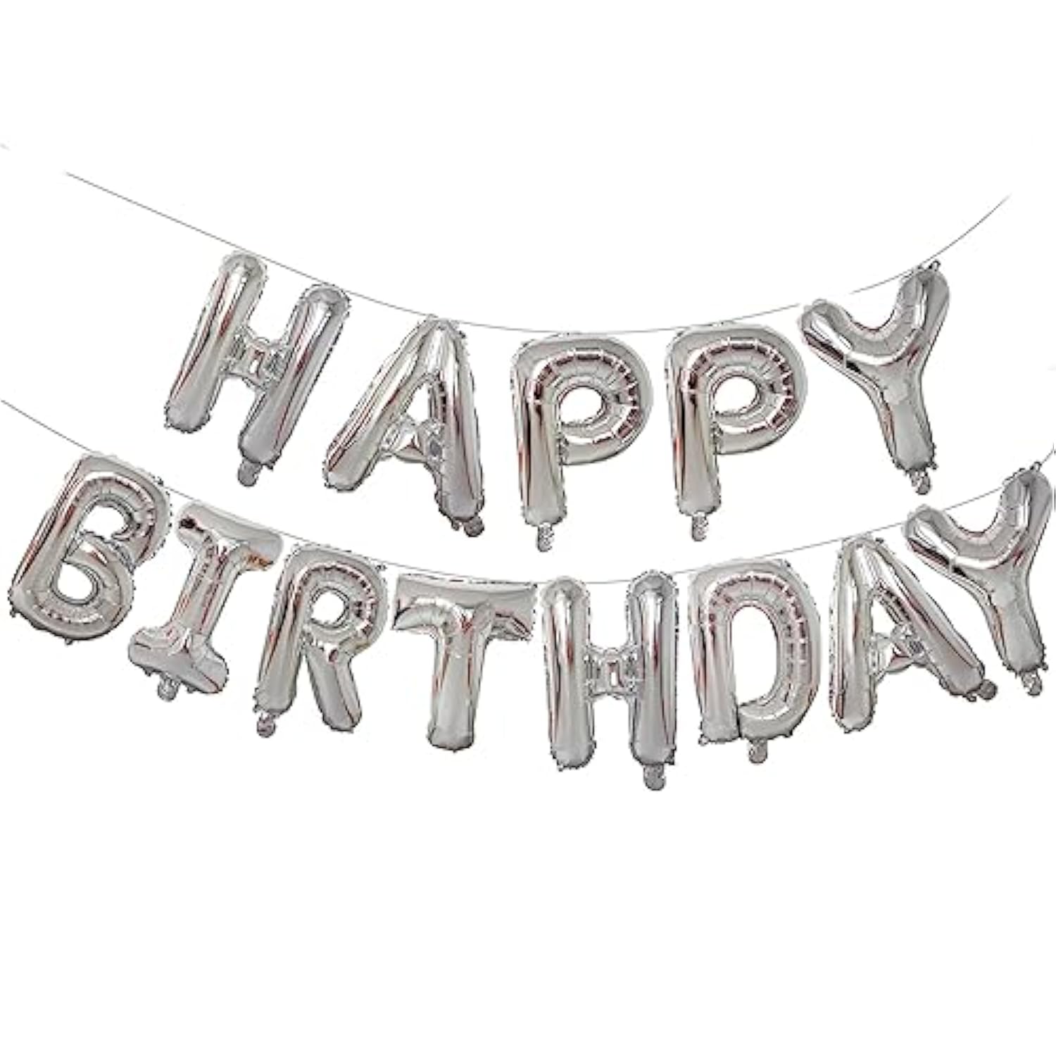 Silver Birthday Balloons Banner – 16" Reusable Foil Letters for Party Decorations