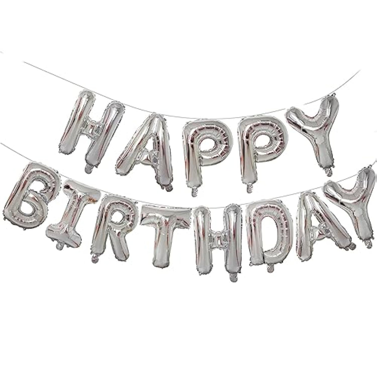 Silver Birthday Balloons Banner – 16" Reusable Foil Letters for Party Decorations