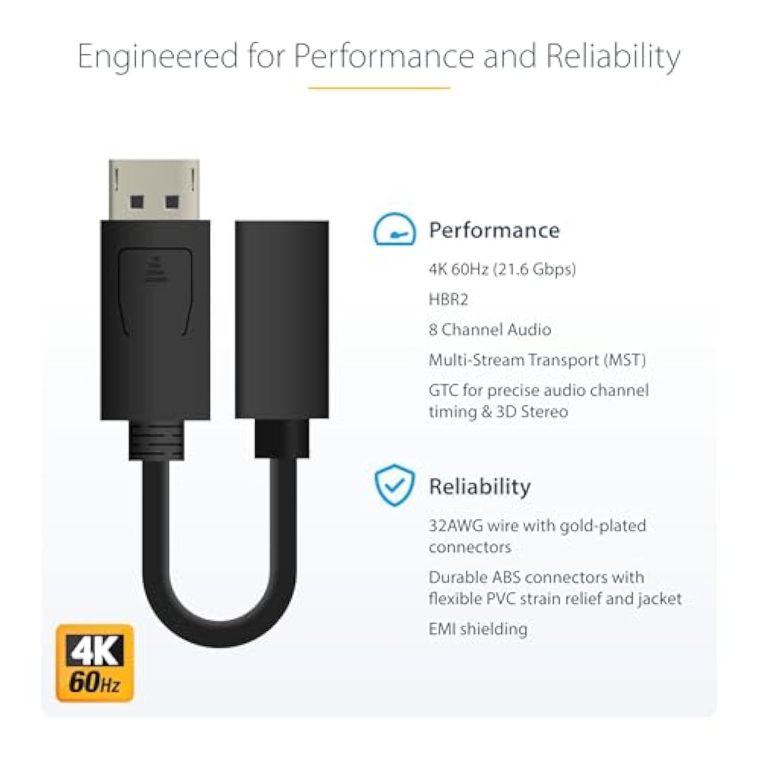 StarTech.com 6in (15cm) DisplayPort to Mini DisplayPort Adapter, 4K Video, DP to mDP Converter (Not compatible w/Thunderbolt)