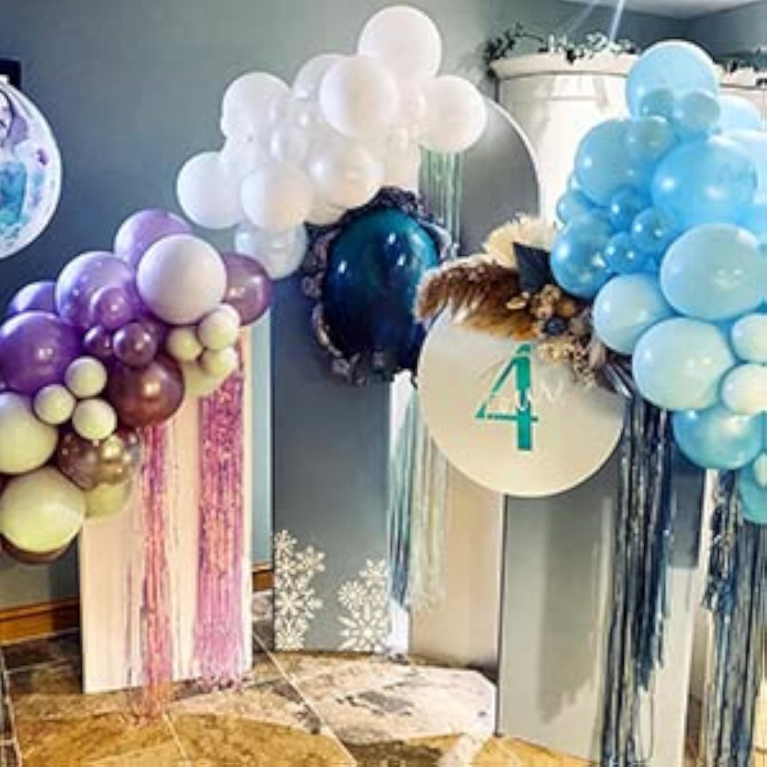 Frozen Balloon Garland 130Pcs Winter Balloon Arch Kit With Snowflake Balloons White Blue Purple Sliver Balloon Kit For Winter Theme Baby Shower Supplies Snowman Birthday Party Decorations