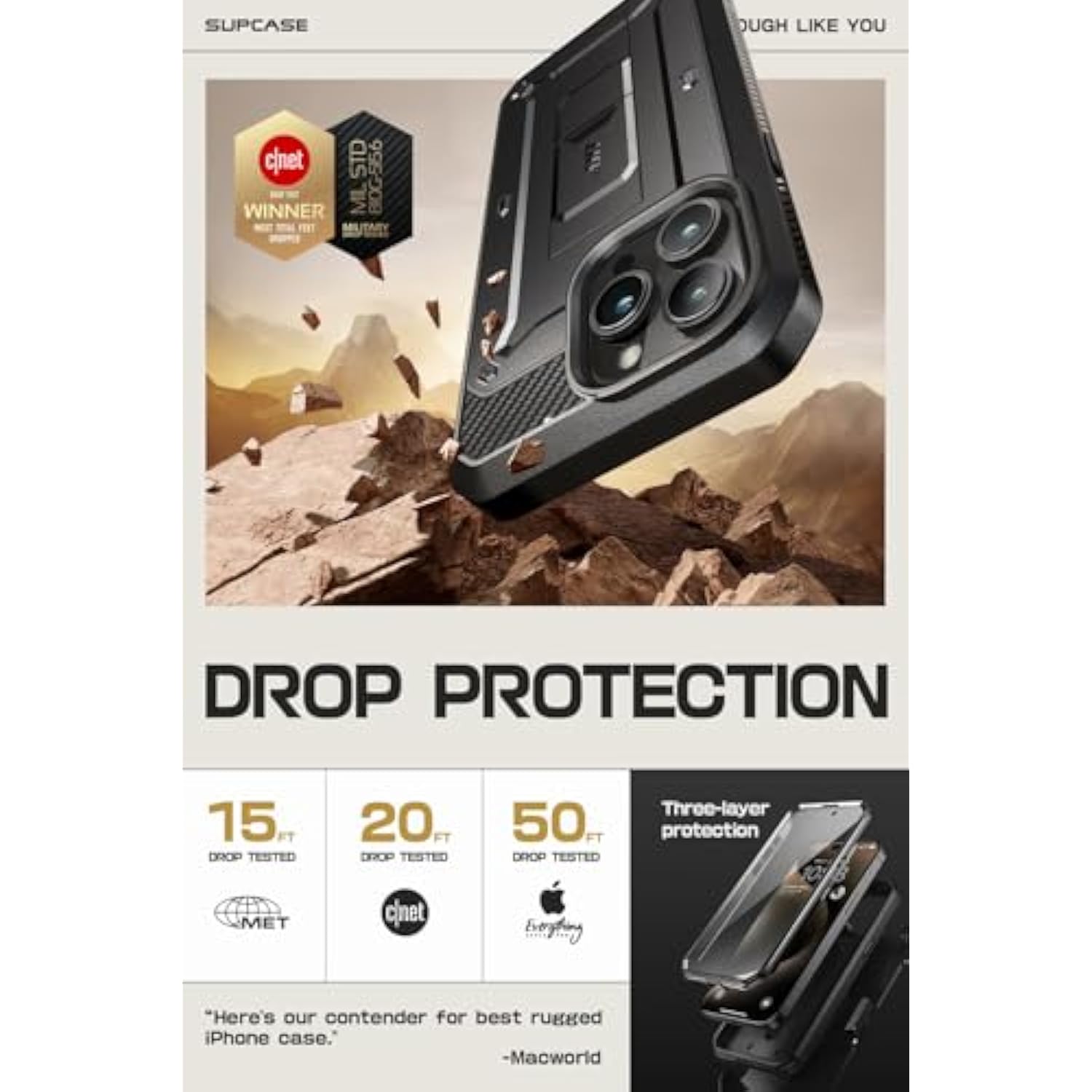 SUPCASE for iPhone 15 Pro Case with Stand & Belt-Clip, [Unicorn Beetle Pro] [Built-in Screen Protector] [Military-Grade Drop Protection] Full-Body Heavy Duty Rugged Phone Case, Black