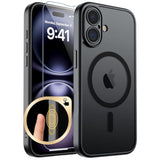 Magnetic For Iphone 16 Case With Camera Control Button,[Full Camera Protection][1+Tempered Glass Screen Protector] Slim Translucent Matte Shockproof Phone Cover,Black