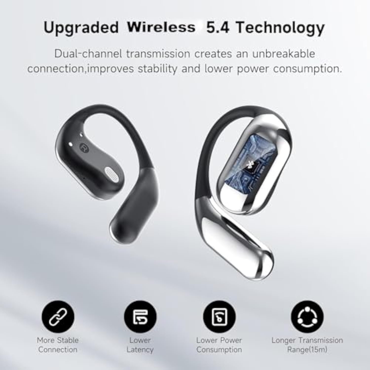 Open Ear Earbuds Bluetooth Headphones 60Hrs Playtime Wireless Ear Buds With Earhooks Ipx7 Waterproof Touch Control Earphones Sport Headsets Bluetooth 5.4 Headsets For Workout Running Black