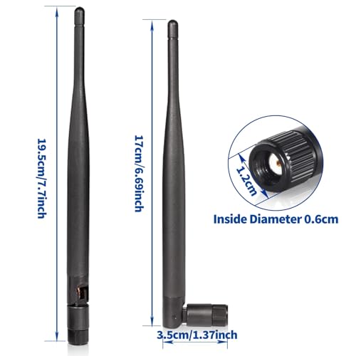 Dual Band Wifi 2.4Ghz 5Ghz 5.8Ghz 6Dbi Mimo Rp-Sma Male Antenna (2-Pack) For Wifi Router Wireless Network Card Usb Adapter Security Ip Camera Video Surveillance Monitor