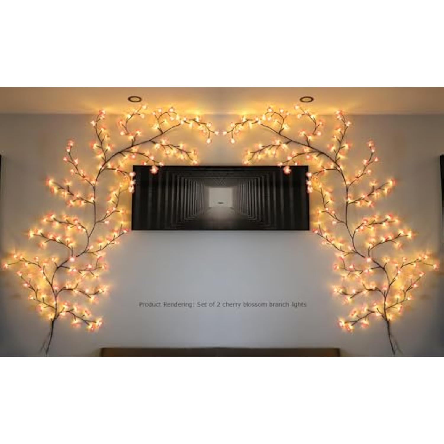 Cherry Blossom Lights, Pink Cherry Blossom Tree Branches Flower Led Lights For Walls Christmas Fireplace Mantle Indoor D