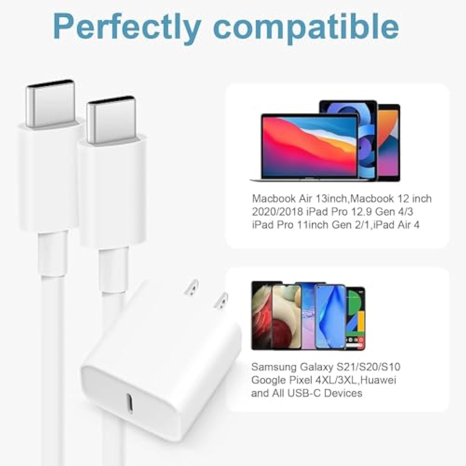 Fast Charging 20W Usb-C Charger For Iphone 16/15 Series With 6Ft Type-C Cable - Compatible With Ipad Pro, Ipad Mini, Airpods