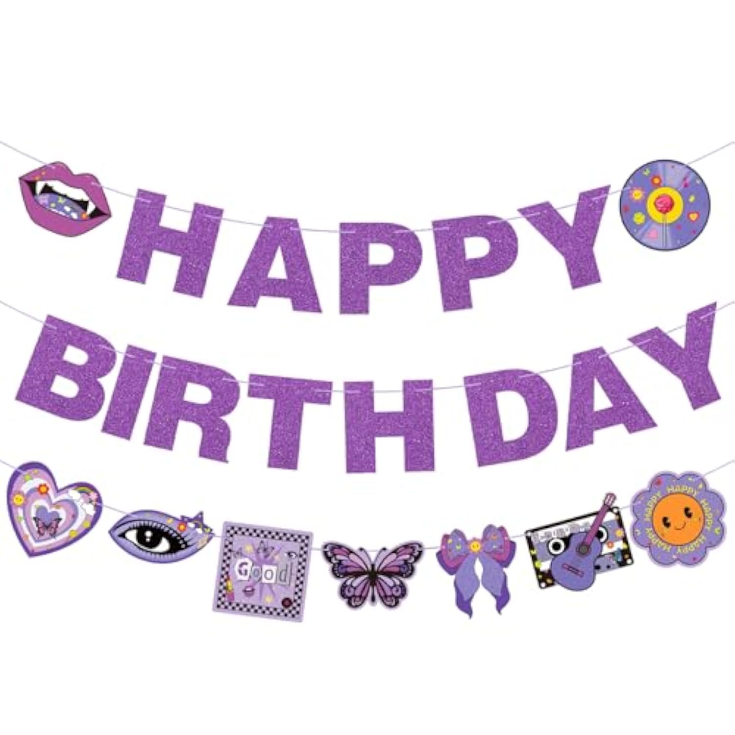 3 Pcs Pop Singer Birthday Party Banner Purple Butterfly Party Decorations For Concert Party Decorations Music Fans Party Supplies