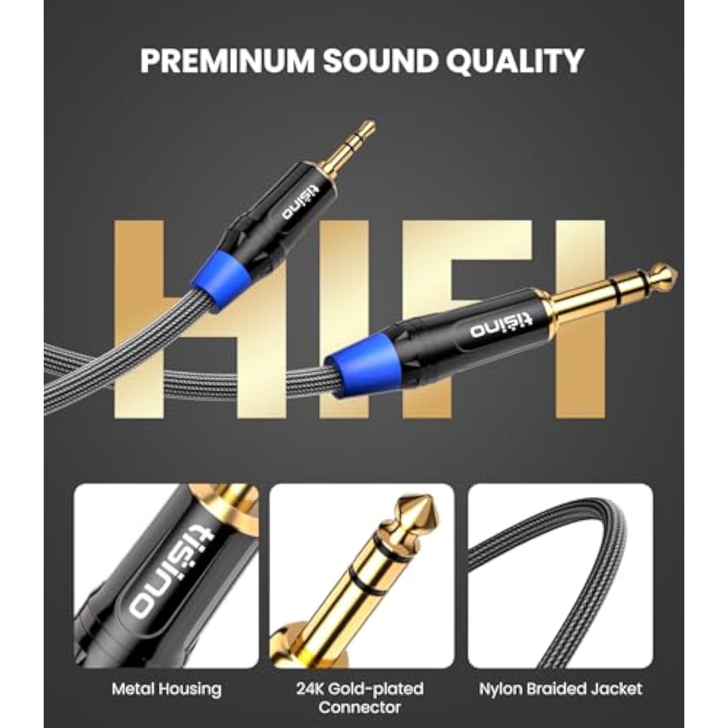 1/8 To 1/4 Stereo Cable, 3.5Mm To 1/4 Adapter Aux Cord Stereo Audio Cable For Guitar, Keyboard Piano, Laptop, Home Theater Devices, Speaker And Amplifiers,Nylon Braid-3Ft