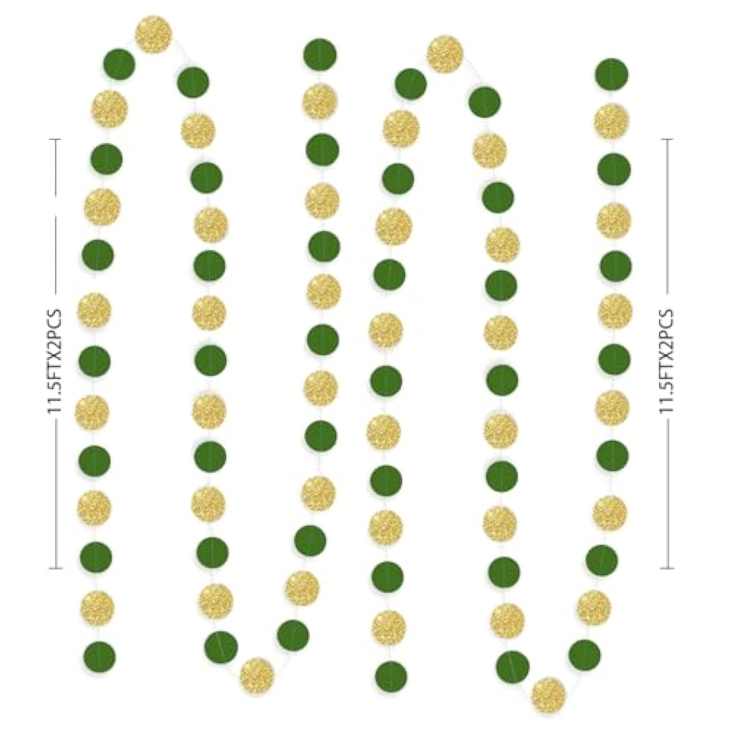 Graduation Party Decorations Green Gold 2025/Green Gold Graduation Decorations/Glitter Gold Green Birthday Party Decorations/St. Patrick’S Day Decorations/2Pcs Paper Circle Garlands