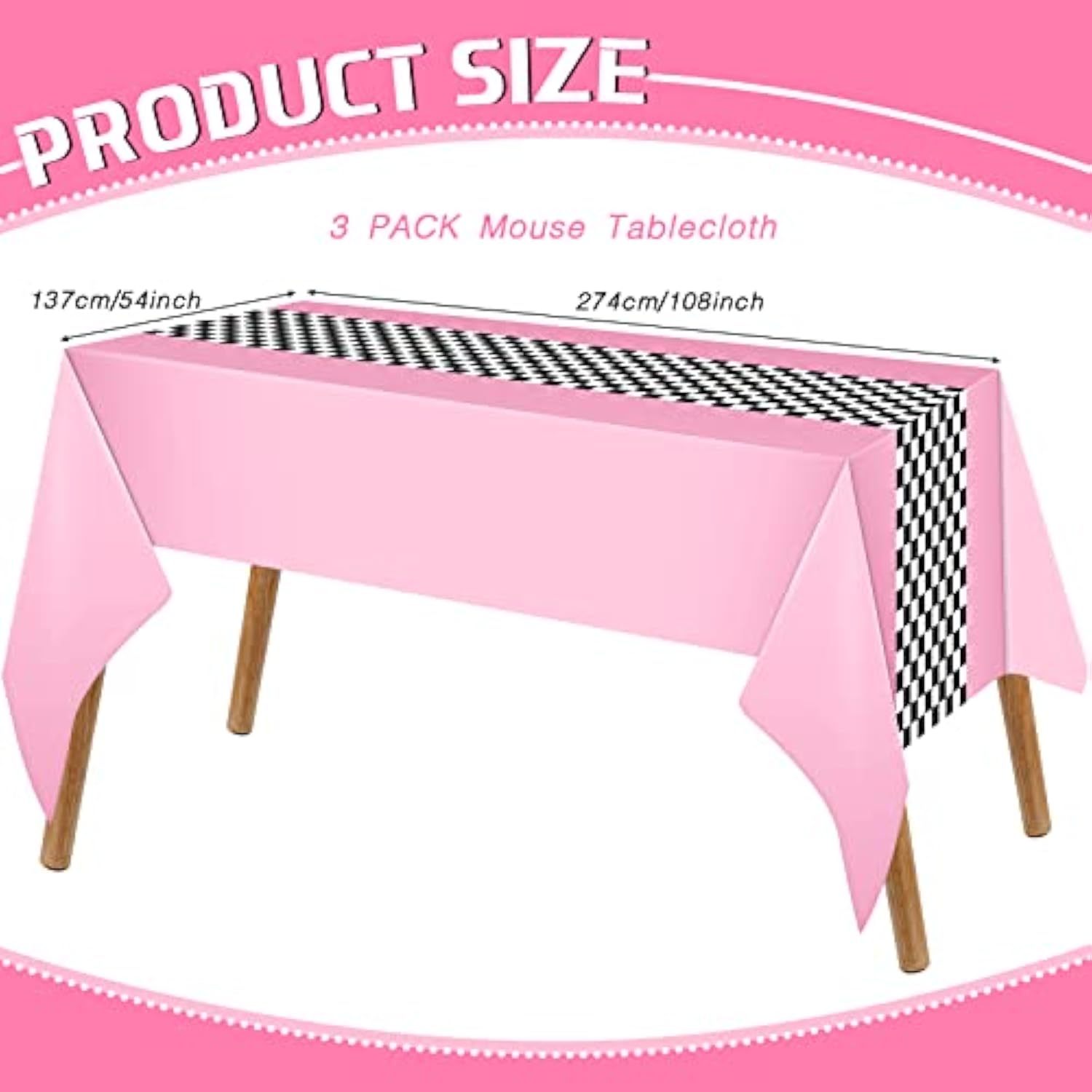 3PCS Car Birthday Party Tablecloths (54"x108") for Racing Theme Decor (Pink)