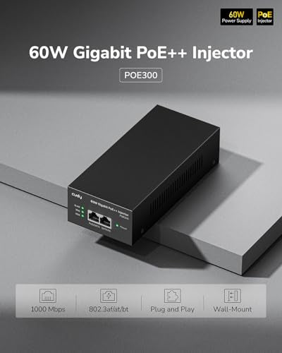 Poe300 60W Gigabit Ultra Poe++ Injector, Up To 60W Ultra Power Supply, 1000Mbps Shielded Rj-45, Ieee 802.3 Af/802.3 At/802.3 Bt Compliant, Metal Housing