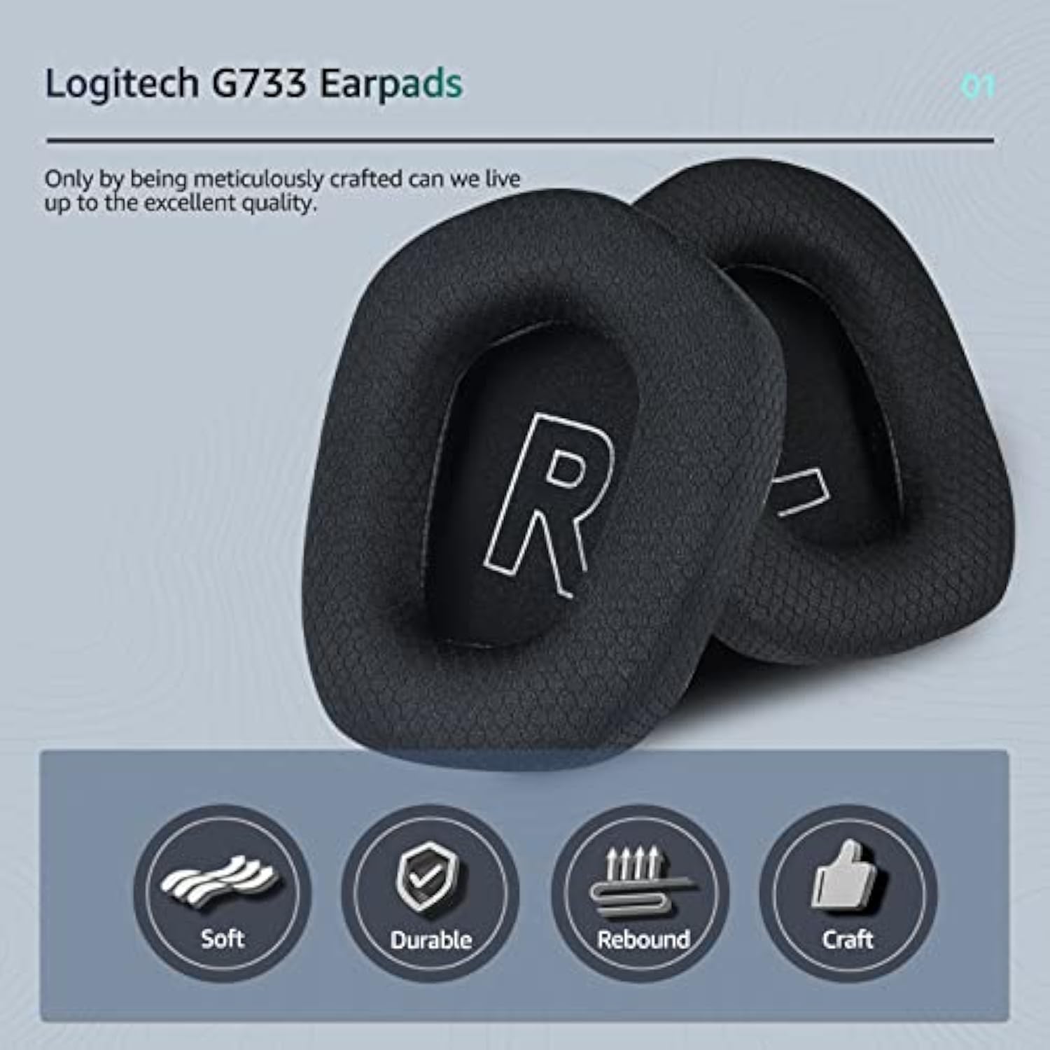 Fabric Replacement Ear Pads For Logitech G733 Gaming Headset, Also Fit Logitech G335 Wireless Headphone, Earpads Accessories With Soft Mesh Fabric & Isolation Foam (Black)