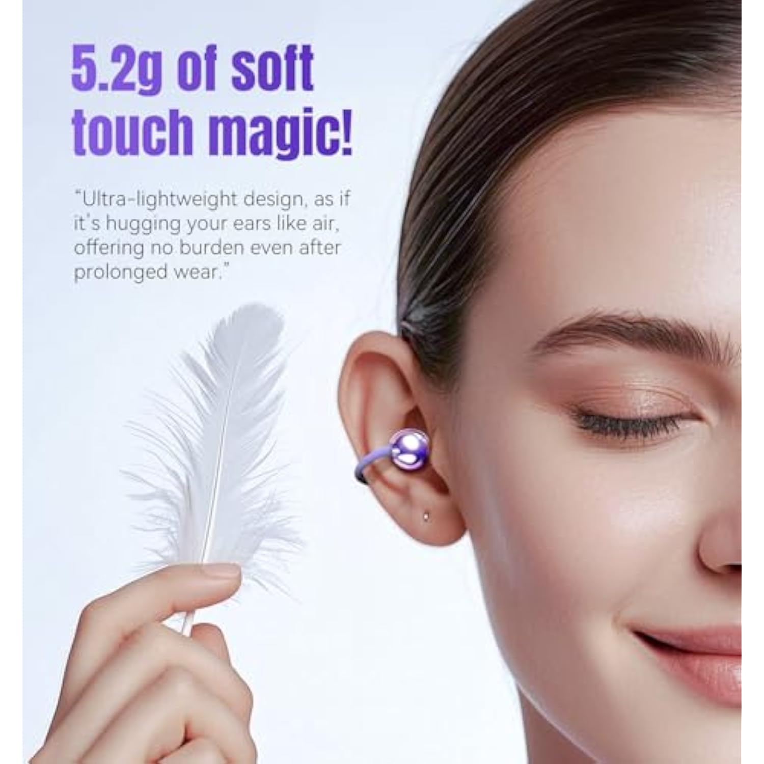 Clip-On Bluetooth 5.4 Wireless Earbuds 50H Play Noise Cancelling Waterproof Purple