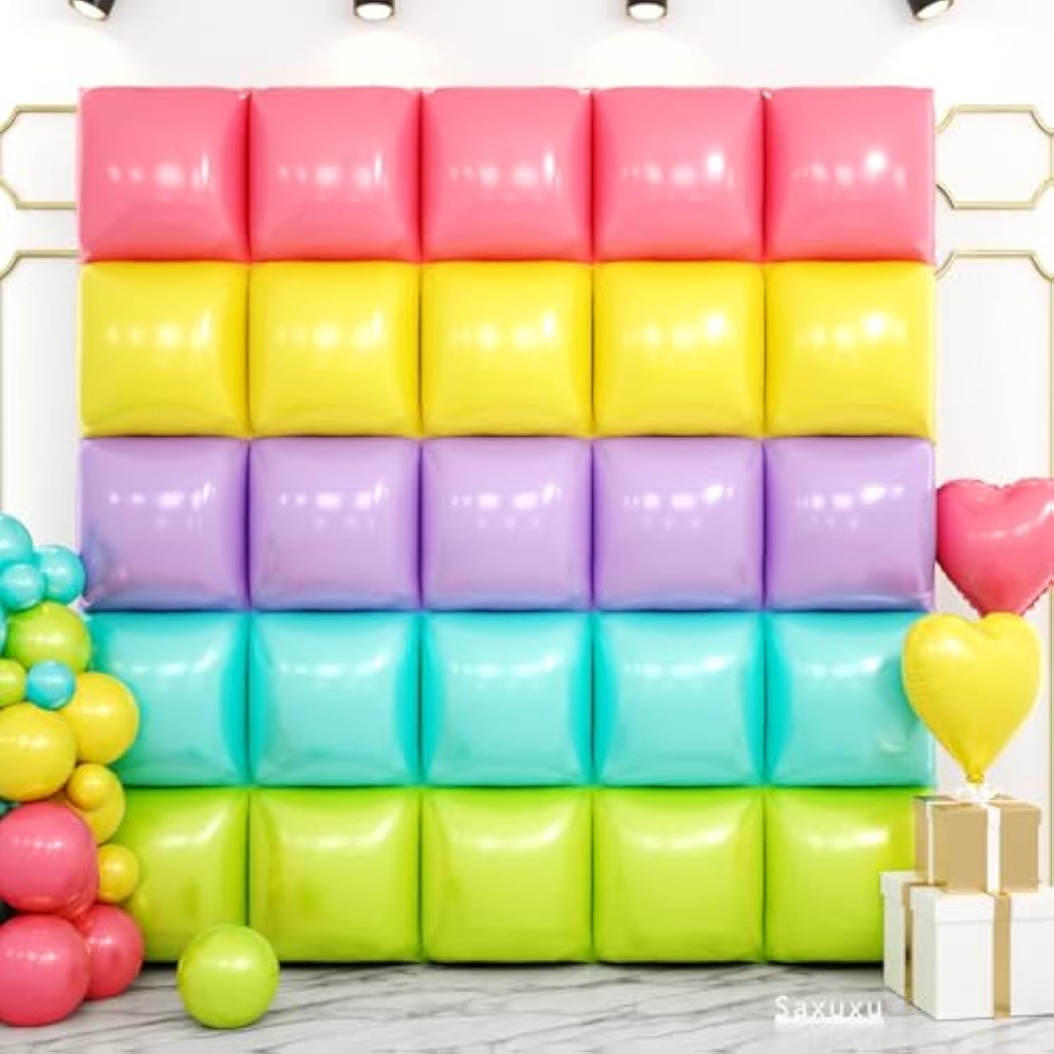 19" Pastel Rainbow Square Foil Balloon Wall/Arch Kit Party Tunnel Decorations