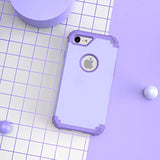For Iphone 8 Case & For Iphone 7 Case With Screen Protector (Tempered Glass),3 In 1 Shockproof Hybrid Heavy Duty Hard Pc Cover Soft Silicone Sturdy Bumper Full Body Sturdy Case, Purple