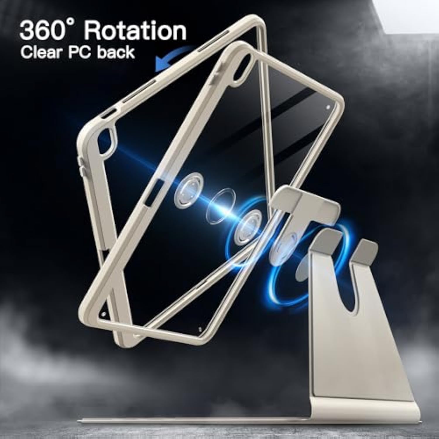 Jetech Rotating Case For Air 13-Inch M3/M2 (2025/2024) With Pencil Holder, 360 Degree Rotation Protective Stand Cover Clear Back, Auto Wake/Sleep (Starlight)