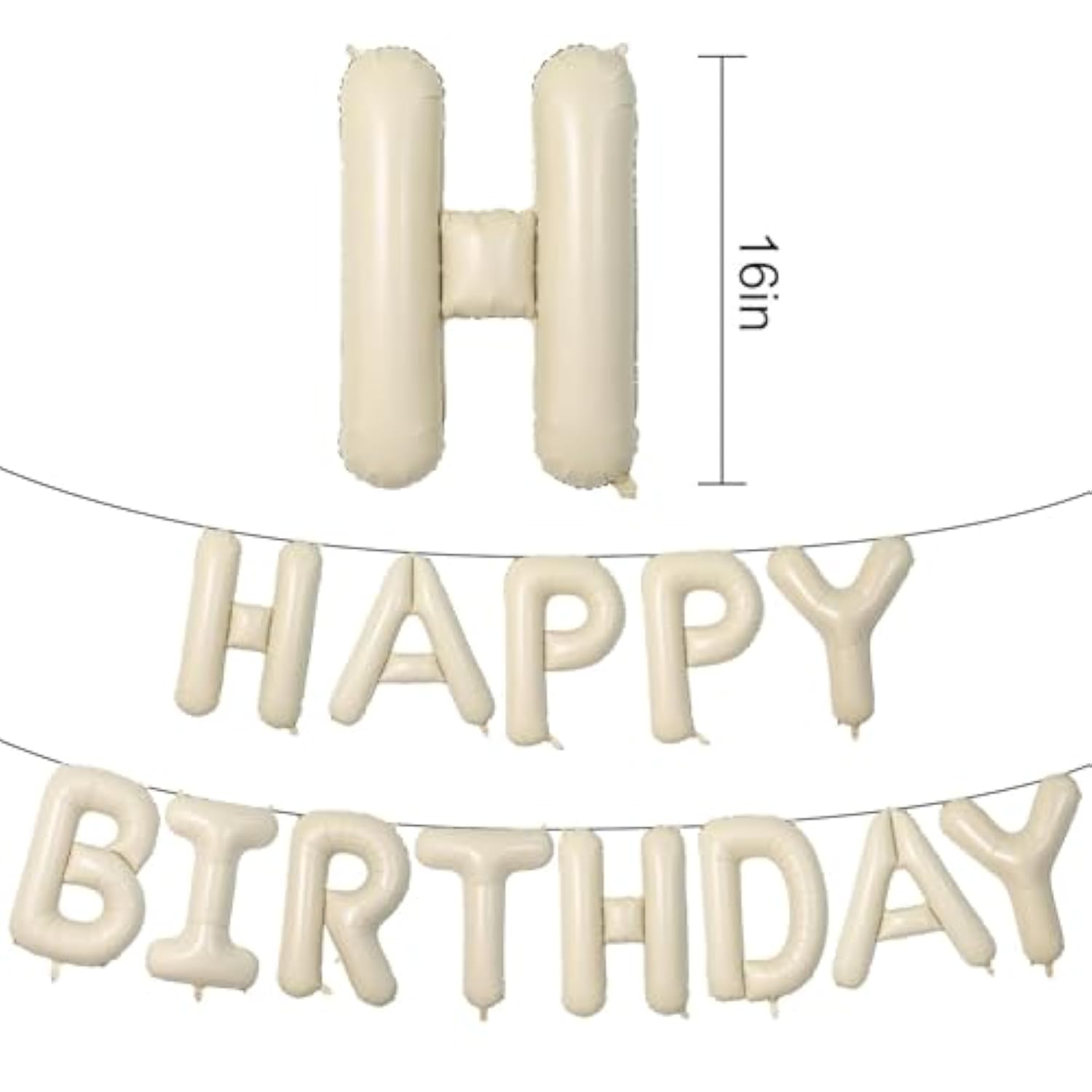 Happy Birthday Balloons Banner Beige,16 Inch Cream White Foil Letters Birthday Sign Banner Bunting For Boys Girls Men Women Birthday Party Supplies Decorations
