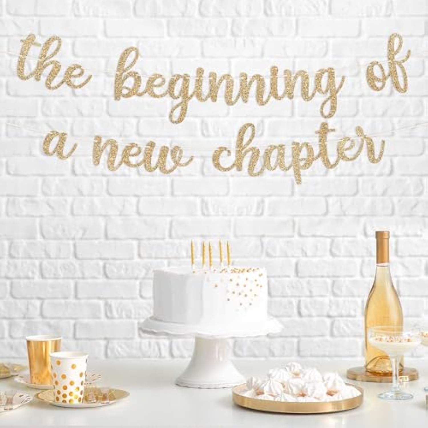 Pre-Strung The Beginning Of A New Chapter Banner - No Diy - Gold Glitter Farewell Going Away Divorce Retirement Graduation Wedding Vision Board Party Decorations - Pre-Strung On 10 Ft Strands - No Diy