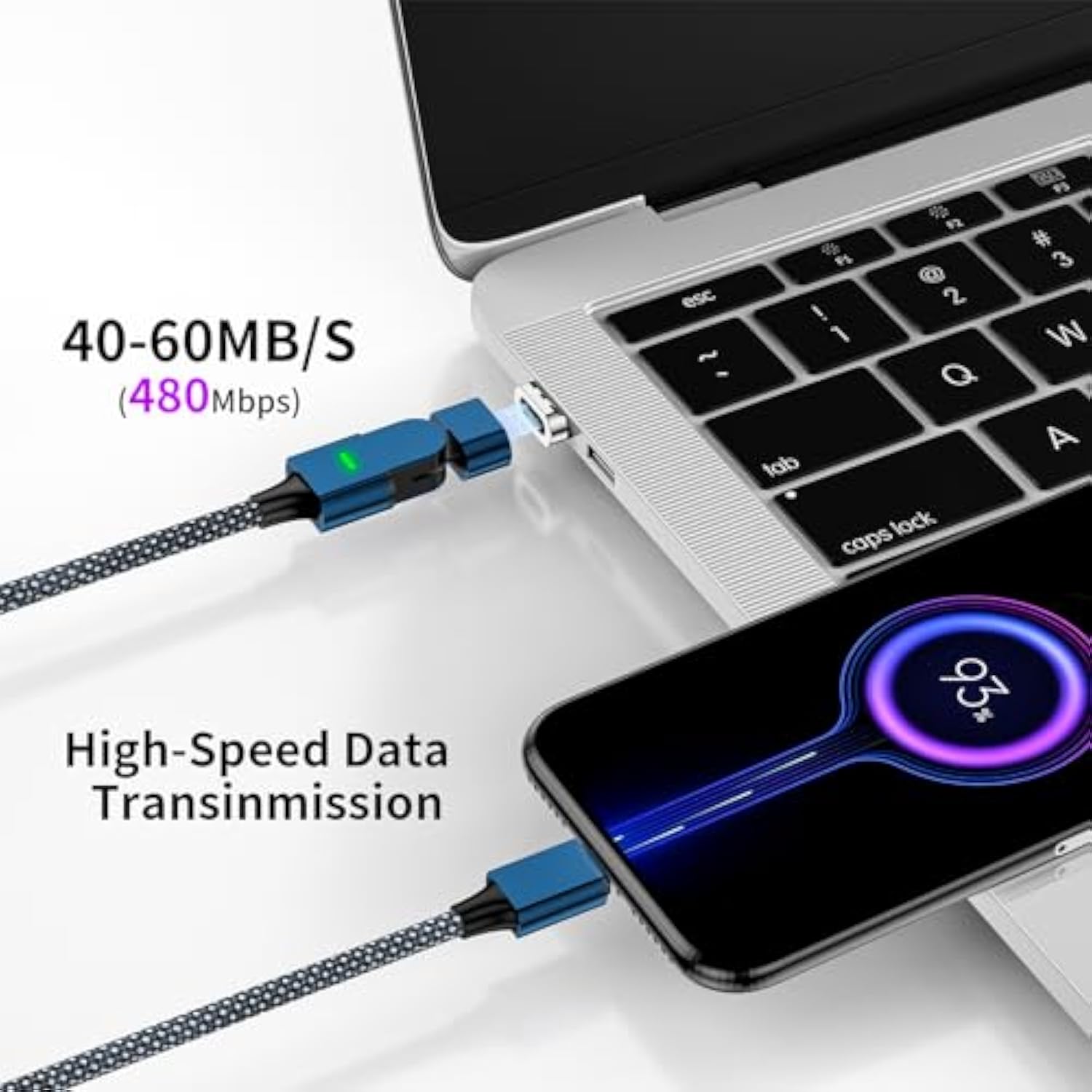 100W 180° Rotation Magnetic Charging Cable, 2 In 1 Usb C To Usb C/Lightnlng Ch