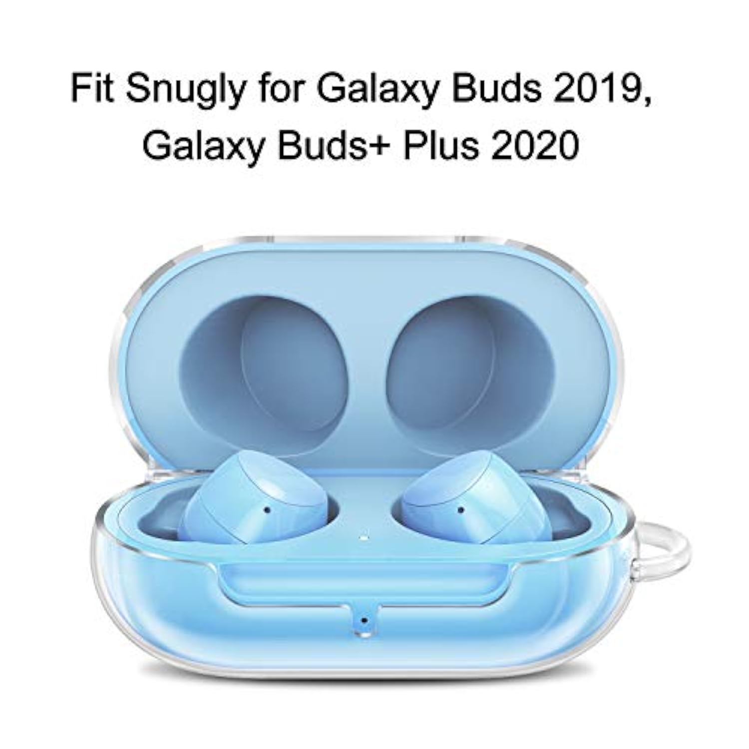 Fintie Case for Samsung Galaxy Buds Plus (2020) / Samsung Galaxy Buds (2019), Protective Hard Cover Skin with Keychain Carabiner Support Wireless Charging (Crystal Clear)