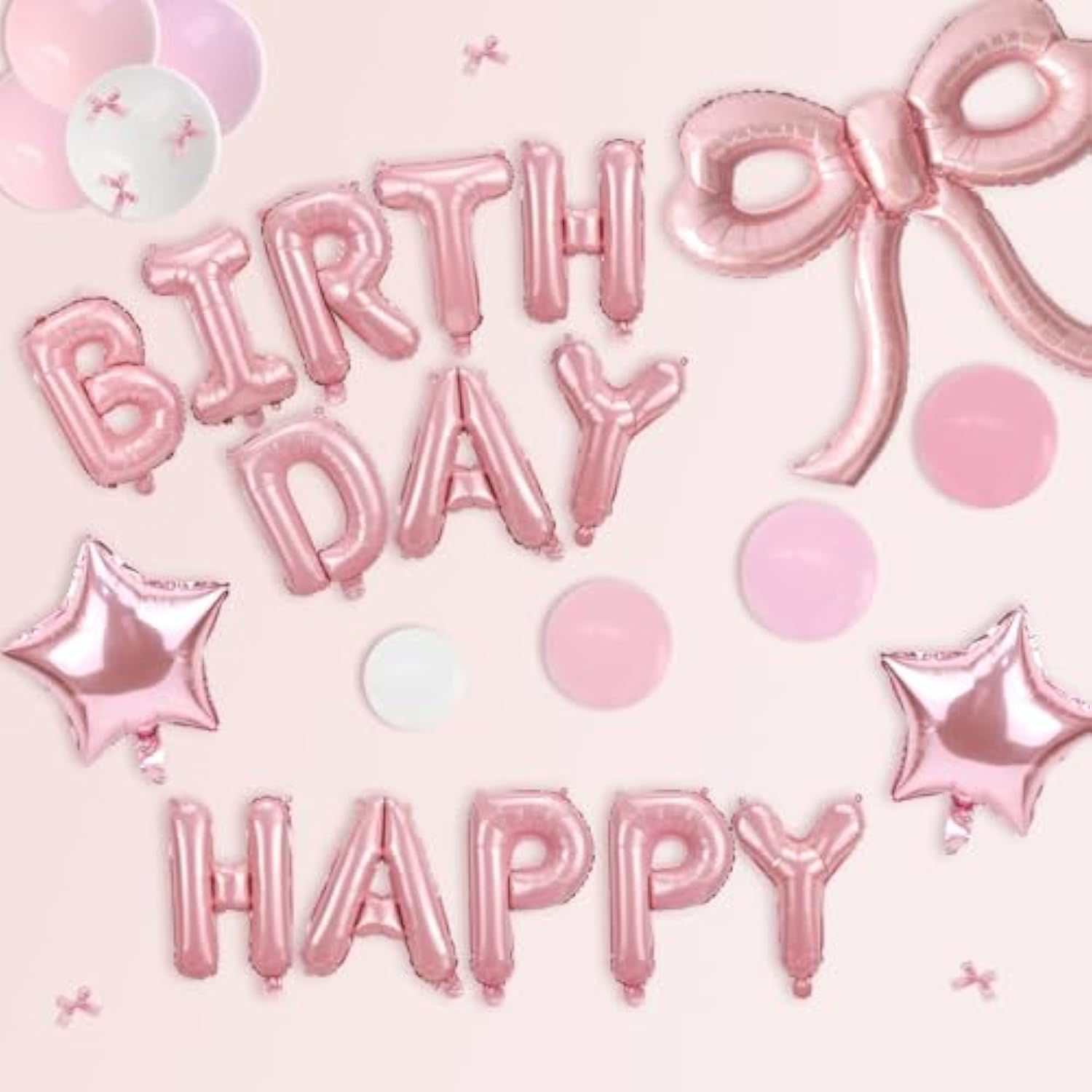 31pcs Pink Bow Birthday Decorations with Balloons & Banner for Girls Party